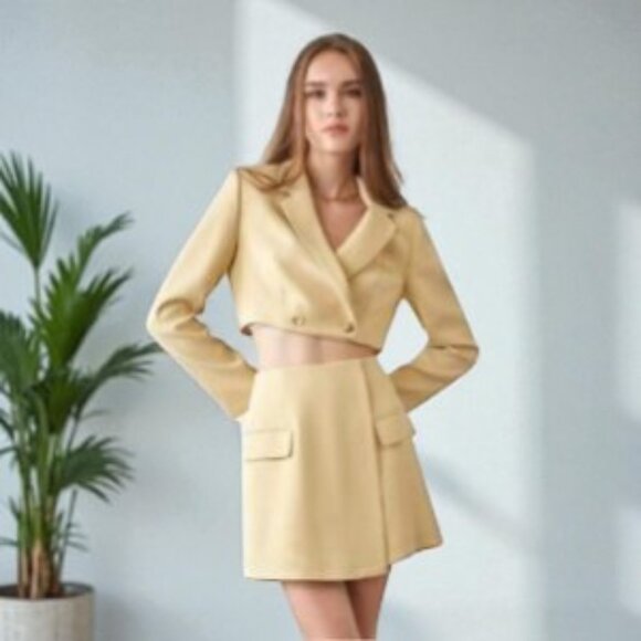 NWT J.ING Jing Yellow Long Sleeve Crop Blazer Jacket Top - Picture 6 of 7